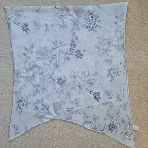 Cotton Silk Lightweight Floral Scarf Angled Ends Grey Blue Italy